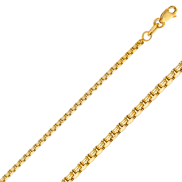 14K REAL Hollow Yellow Gold 1.80mm BOX Chain with clasp detail and shiny finish.