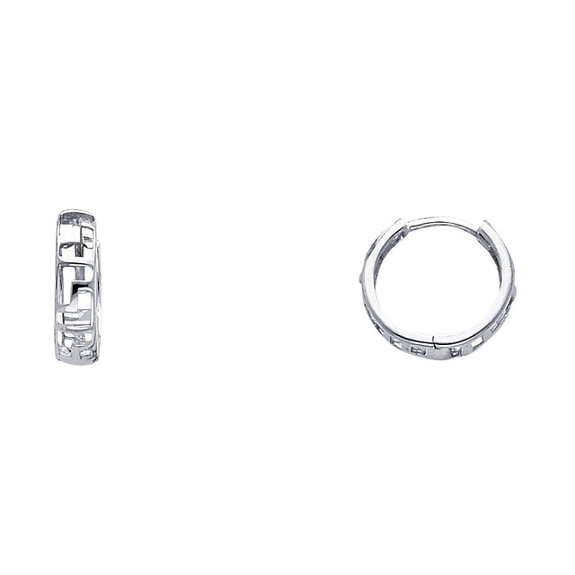 14K Gold Greek Key Openwork Huggie Earrings