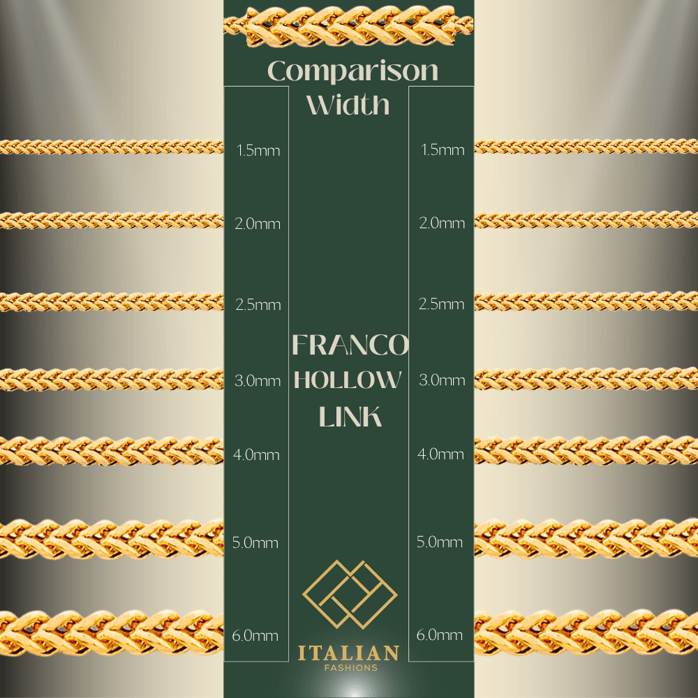 Pulseiras Franco ocas amarelas 10K de 1,50 mm a 6,00 mm