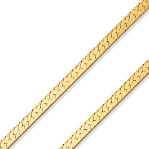 10k solid yellow gold herringbone bracelet showcasing its flat design and intricate detailing.