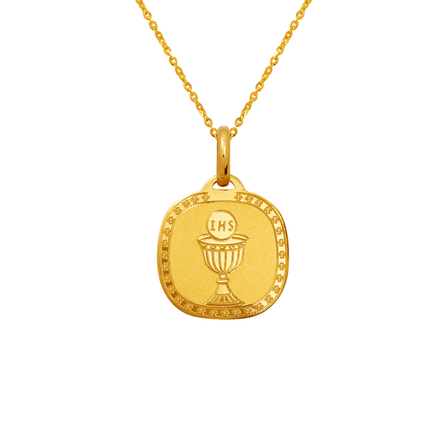 14k gold communion cup pendant featuring intricate design and high polish, ideal for religious occasions.