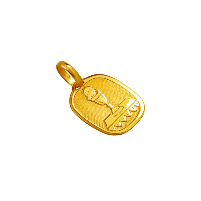 14k gold communion cup pendant showcasing a high polished design and spiritual motif.
