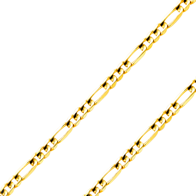 14K Real Solid Yellow or white Pave Gold 1.20mm-4.60mm Figaro 3+1 Concave Light Chain