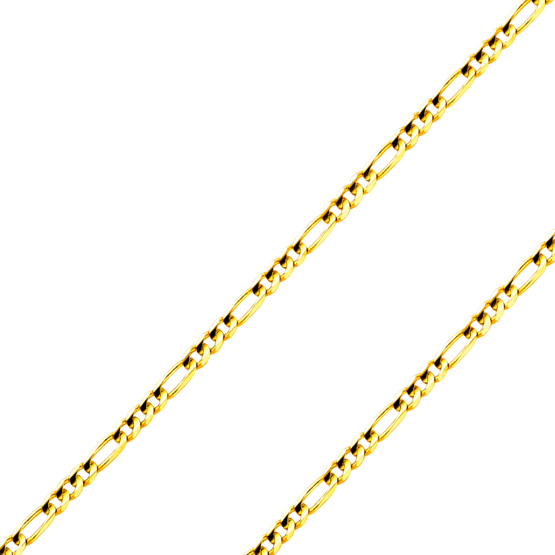 14K Real Solid Yellow or white Pave Gold 1.20mm-4.60mm Figaro 3+1 Concave Light Bracelet