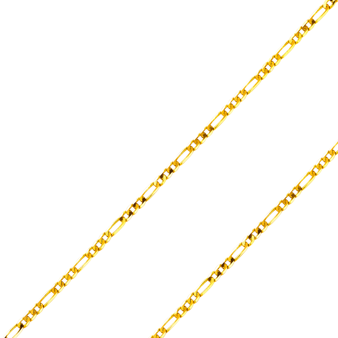 14K Real Solid Yellow or white Pave Gold 1.20mm-4.60mm Figaro 3+1 Concave Light Chain