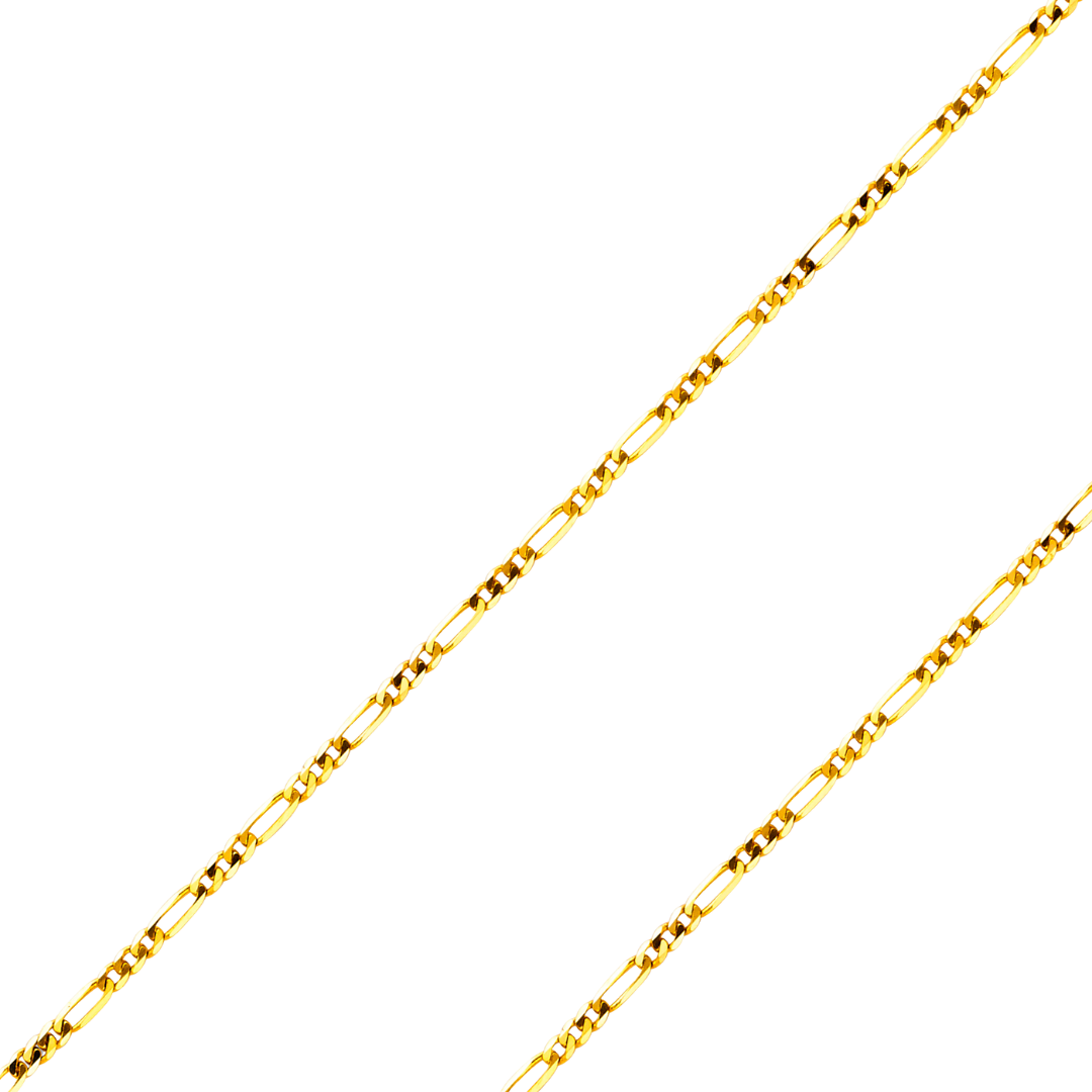 14K Real Solid Yellow or white Pave Gold 1.20mm-4.60mm Figaro 3+1 Concave Light Bracelet