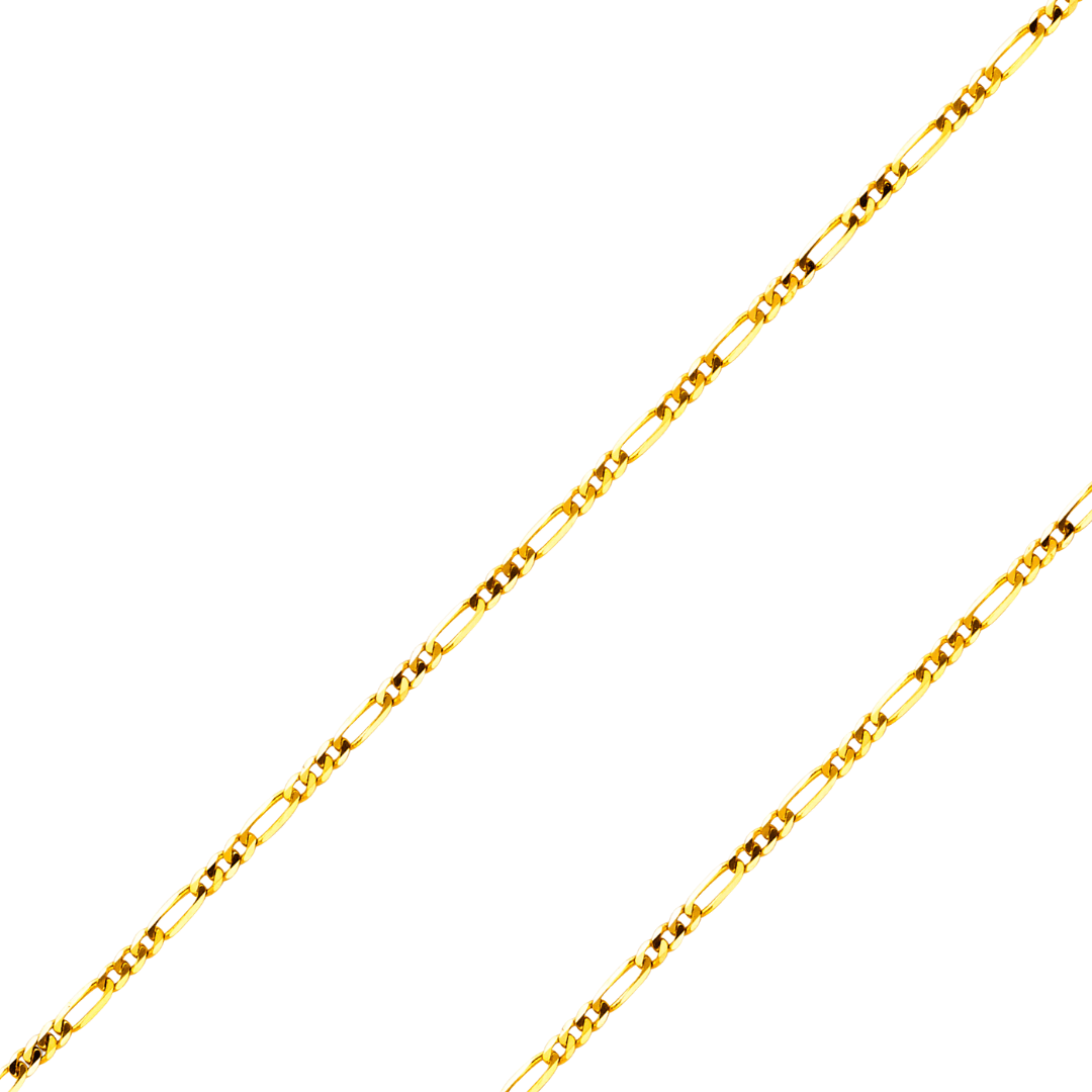 14K Real Solid Yellow or white Pave Gold 1.20mm-4.60mm Figaro 3+1 Concave Light Chain