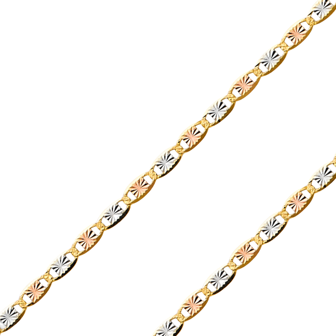 14K REAL Tricolor Gold 1.50mm-4.80mm Valentino Star Diamond Cut Chain