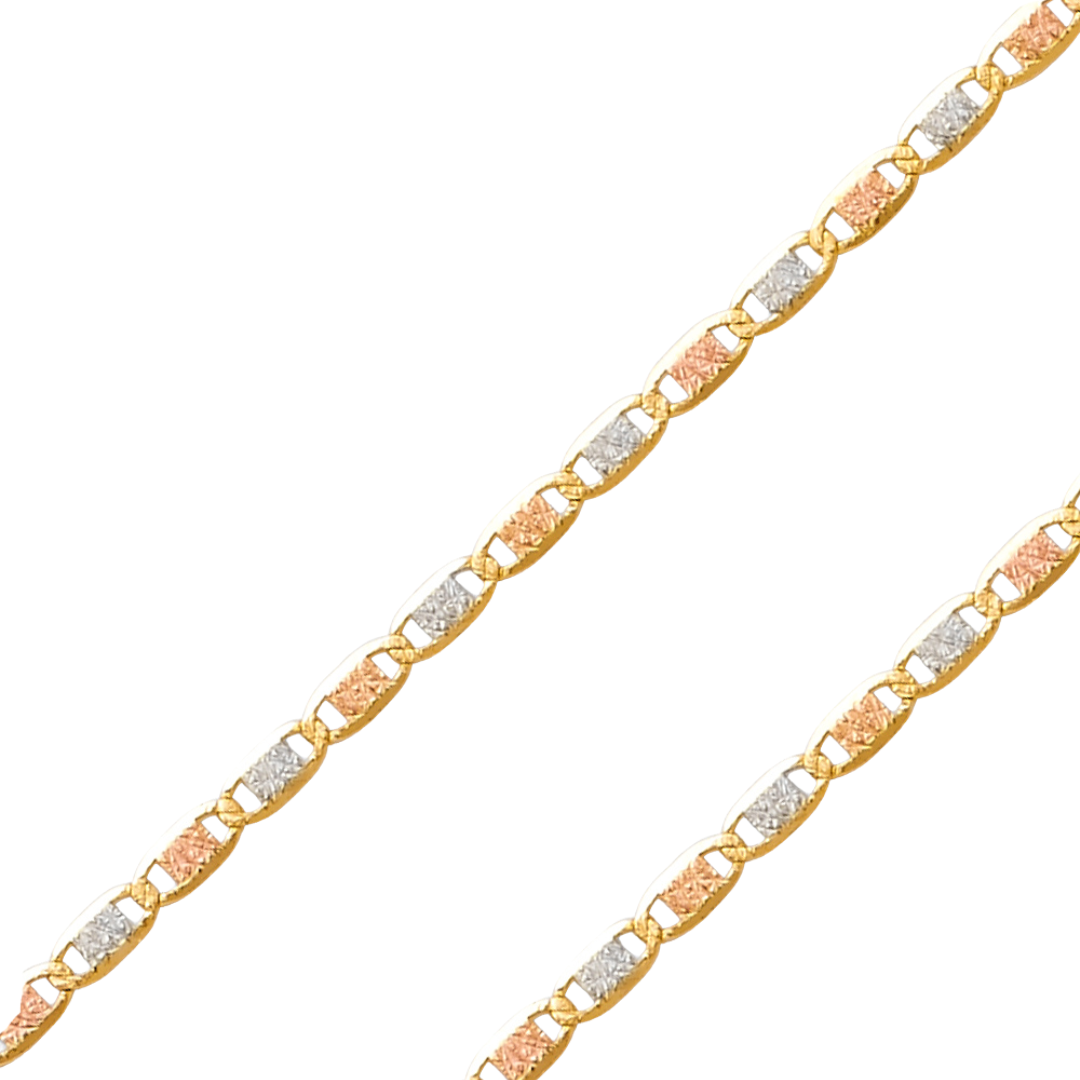 14K REAL Tricolor Gold 2.10mm-4.20mm Diamond Cut Valentino Chain