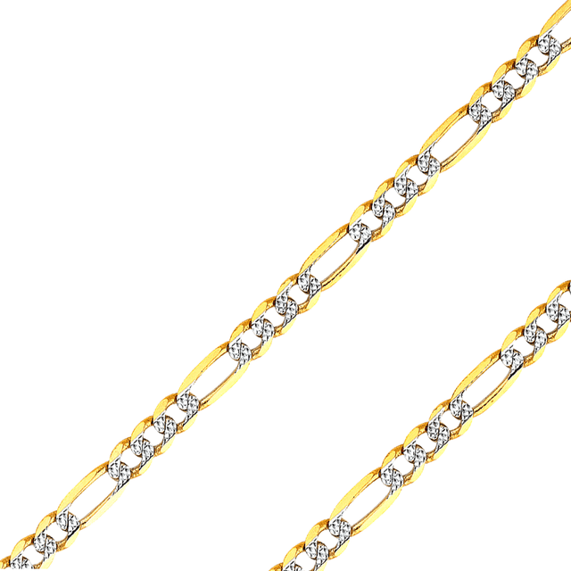 14K Real Solid Yellow or white Pave Gold 1.20mm-4.60mm Figaro 3+1 Concave Light Chain