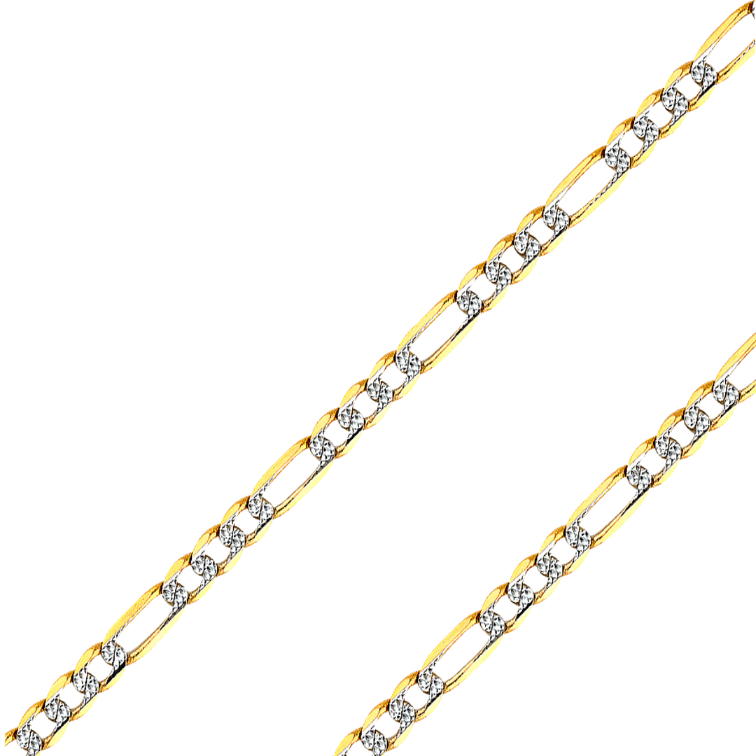 14K Real Solid Yellow or white Pave Gold 1.20mm-4.60mm Figaro 3+1 Concave Light Bracelet