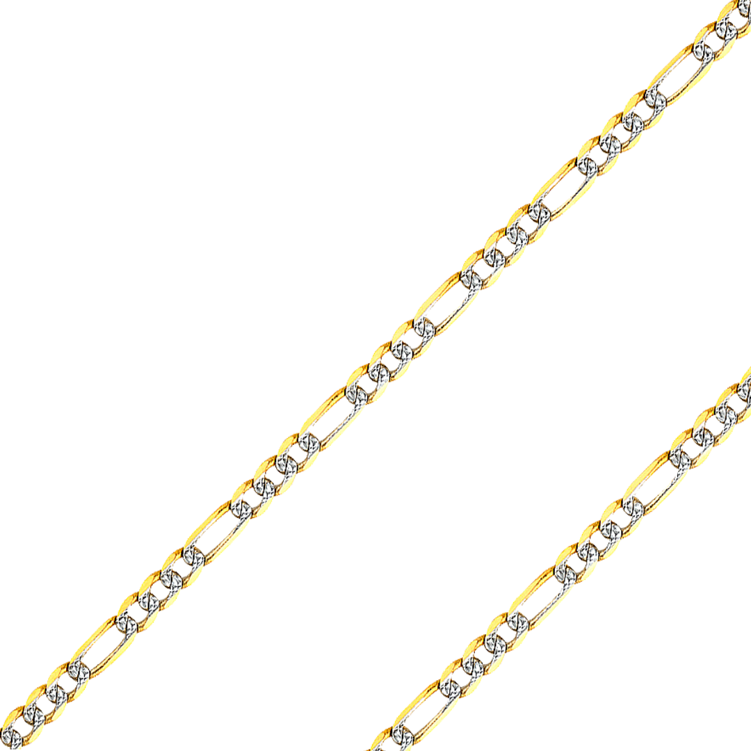 14K Real Solid Yellow or white Pave Gold 1.20mm-4.60mm Figaro 3+1 Concave Light Bracelet