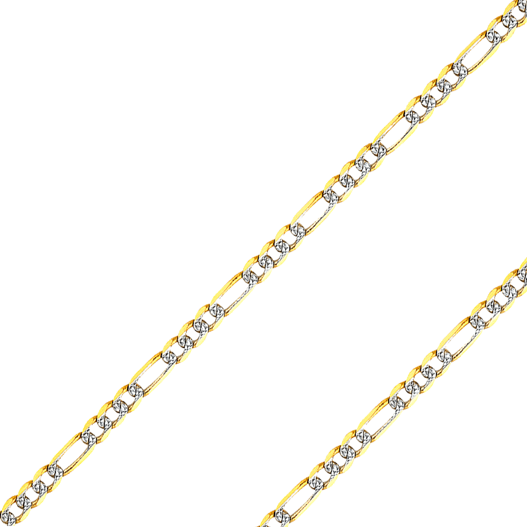 14K Real Solid Yellow or white Pave Gold 1.20mm-4.60mm Figaro 3+1 Concave Light Chain