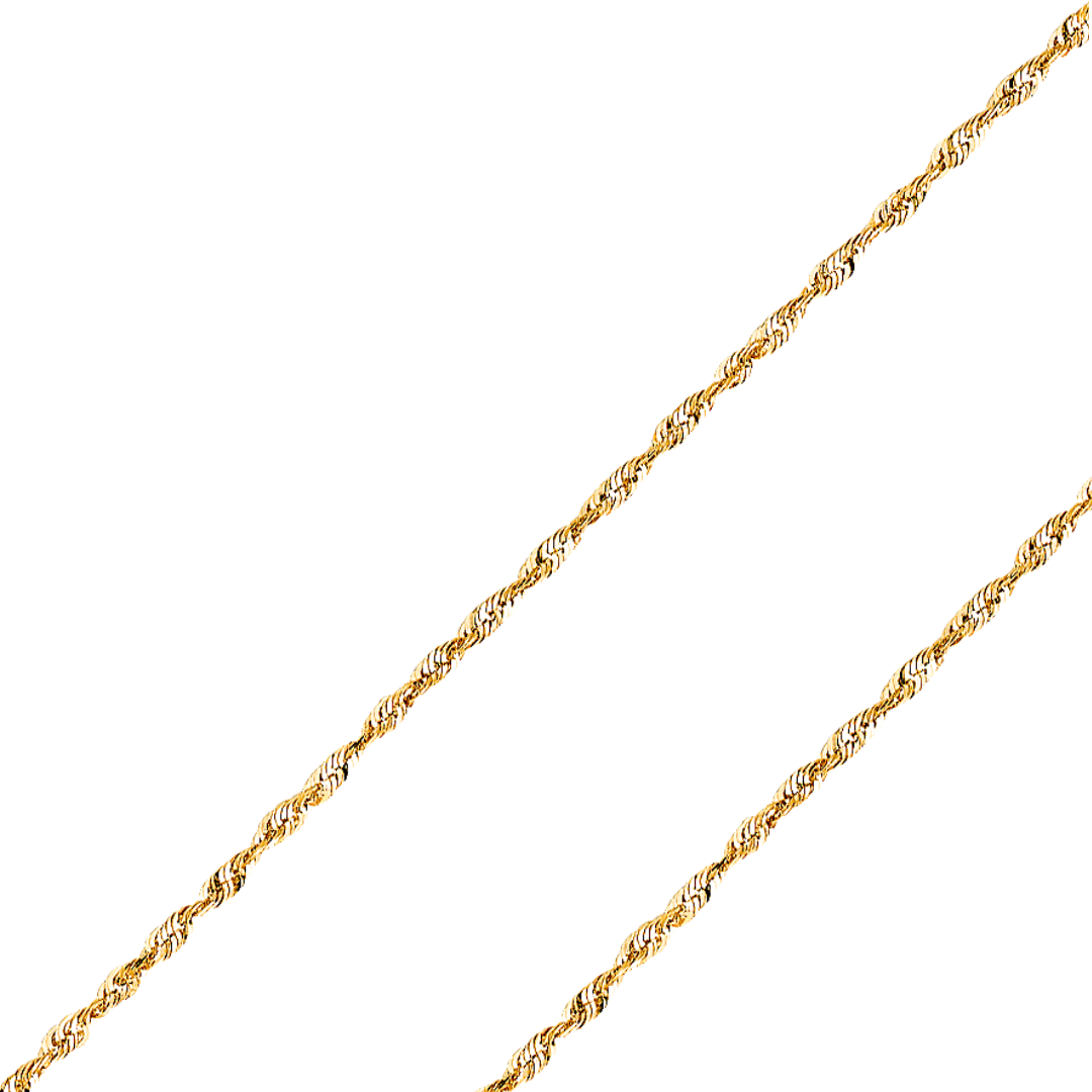 14K REAL Yellow White Gold 1.50mm-4.00mm Solid Super Light Rope Diamond Cut Chain
