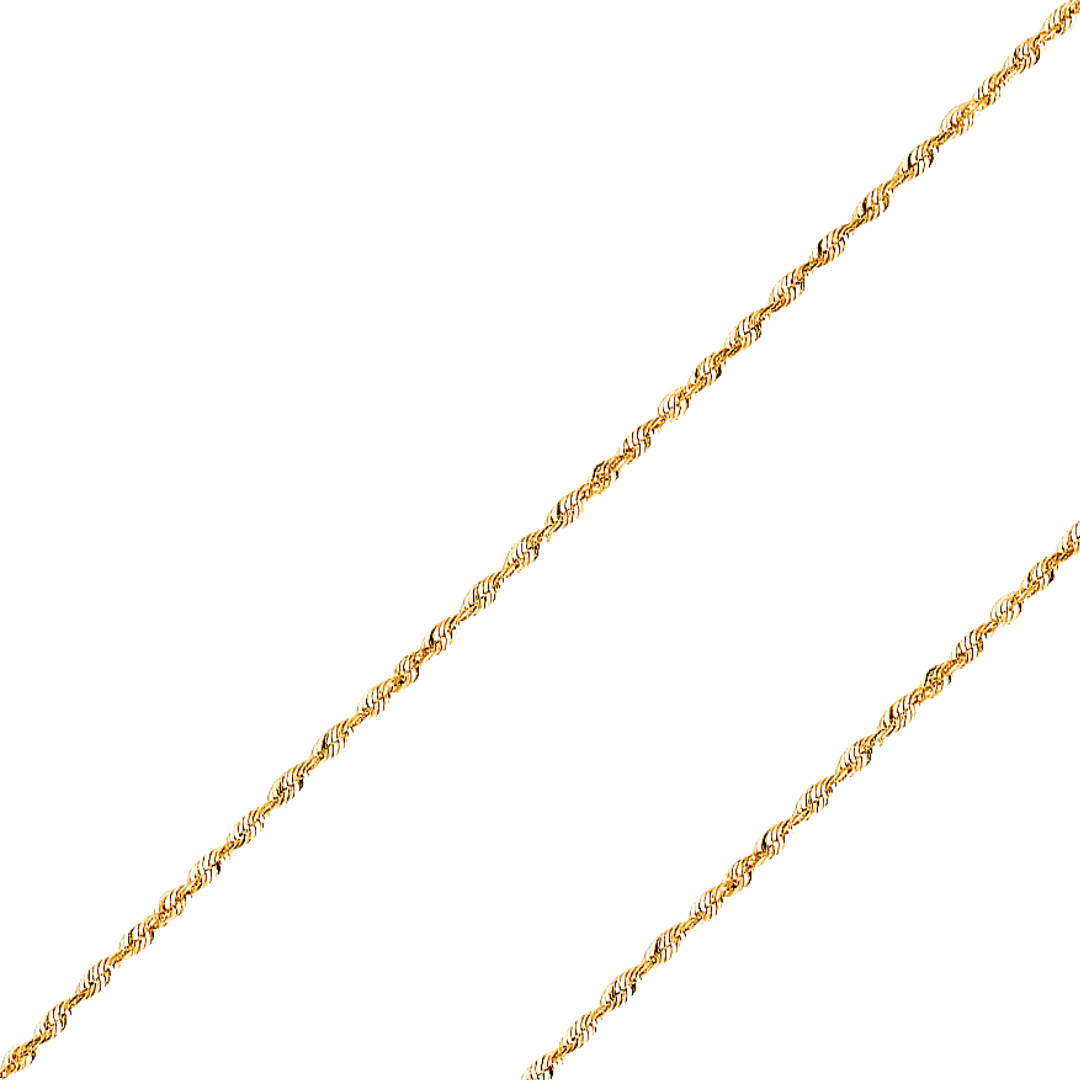 14K REAL Yellow White Gold 1.50mm-4.00mm Solid Super Light Rope Diamond Cut Chain