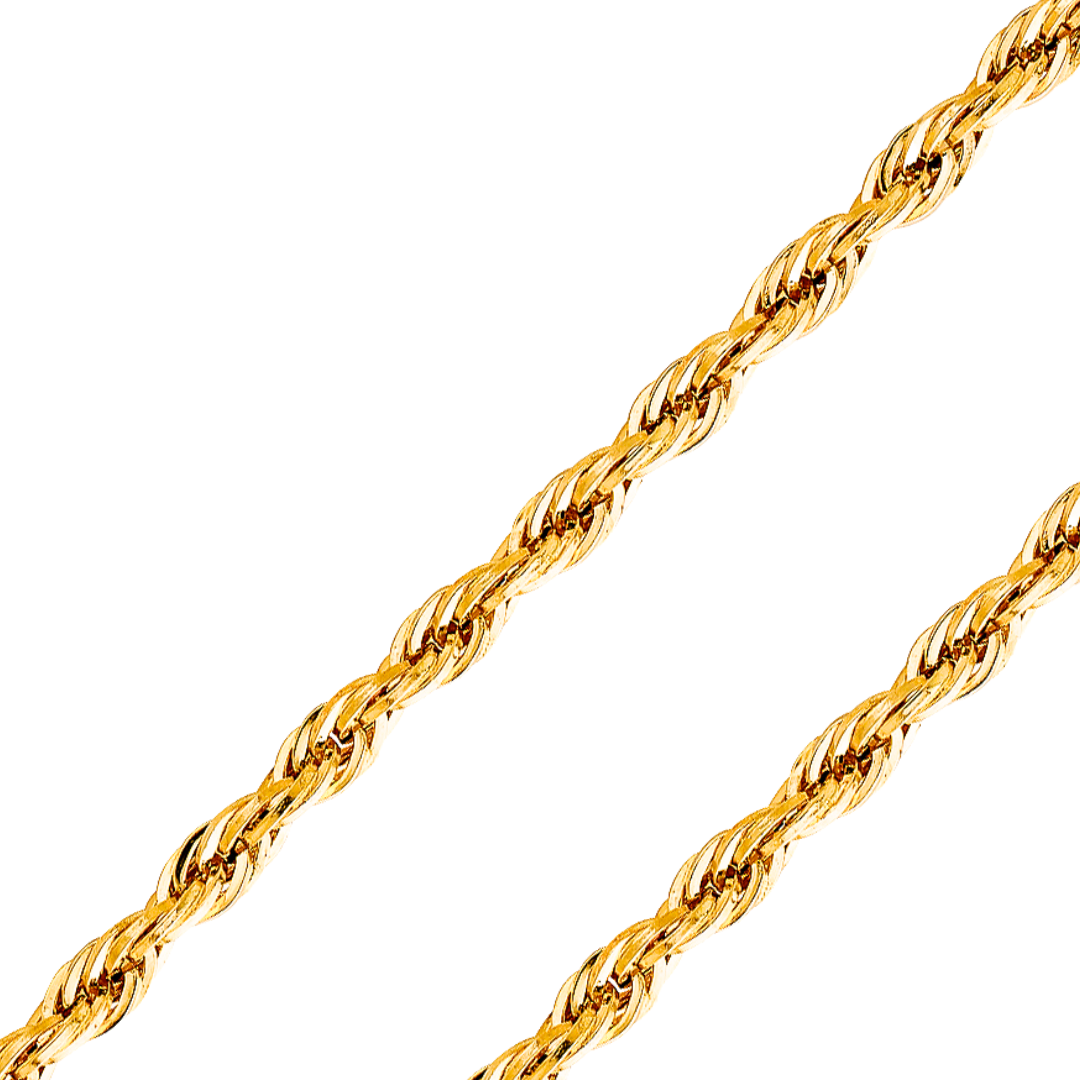 14K REAL Yellow Gold 2.20mm-4.60mm Open Hollow Rope Diamond Cut Chain