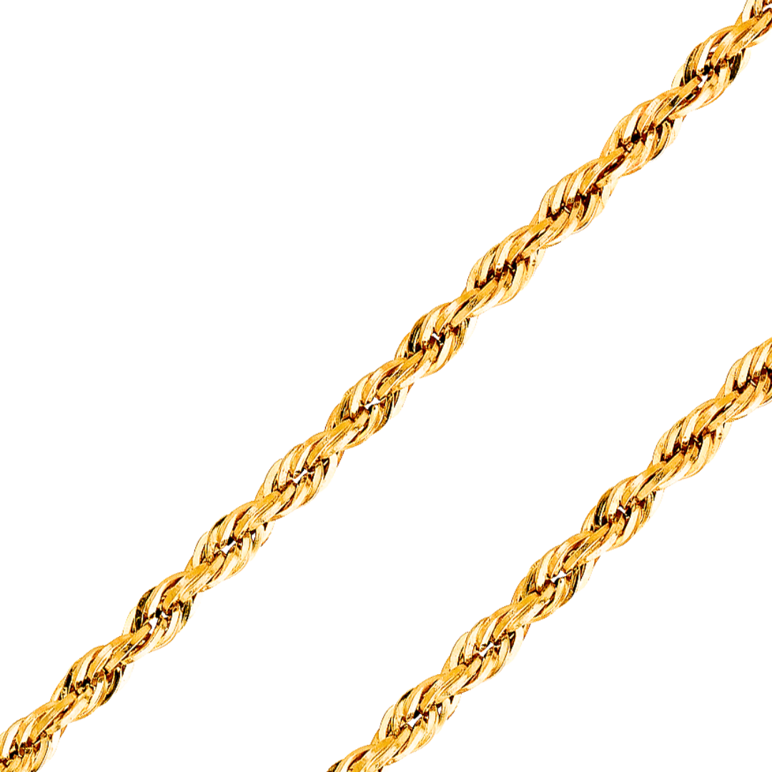 14K REAL Yellow Gold 2.20mm-4.60mm Open Hollow Rope Diamond Cut Chain