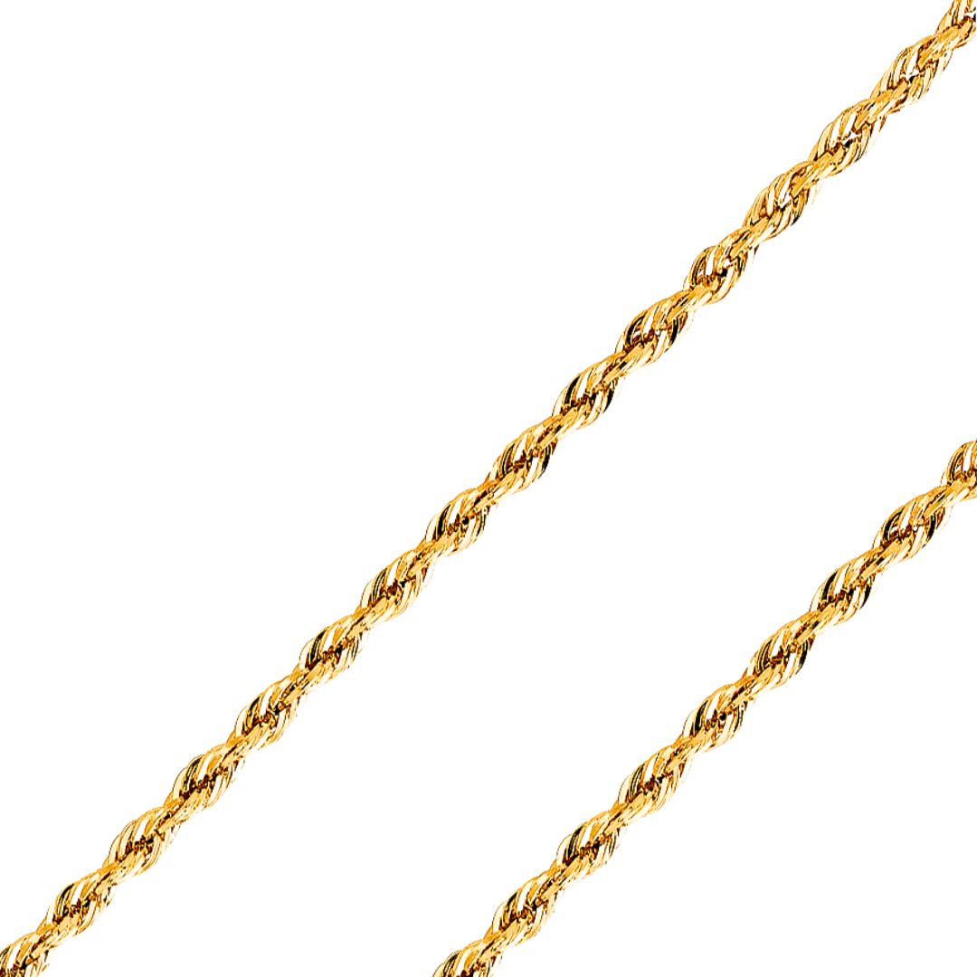 14K REAL Yellow Gold 2.20mm-4.60mm Open Hollow Rope Diamond Cut Chain