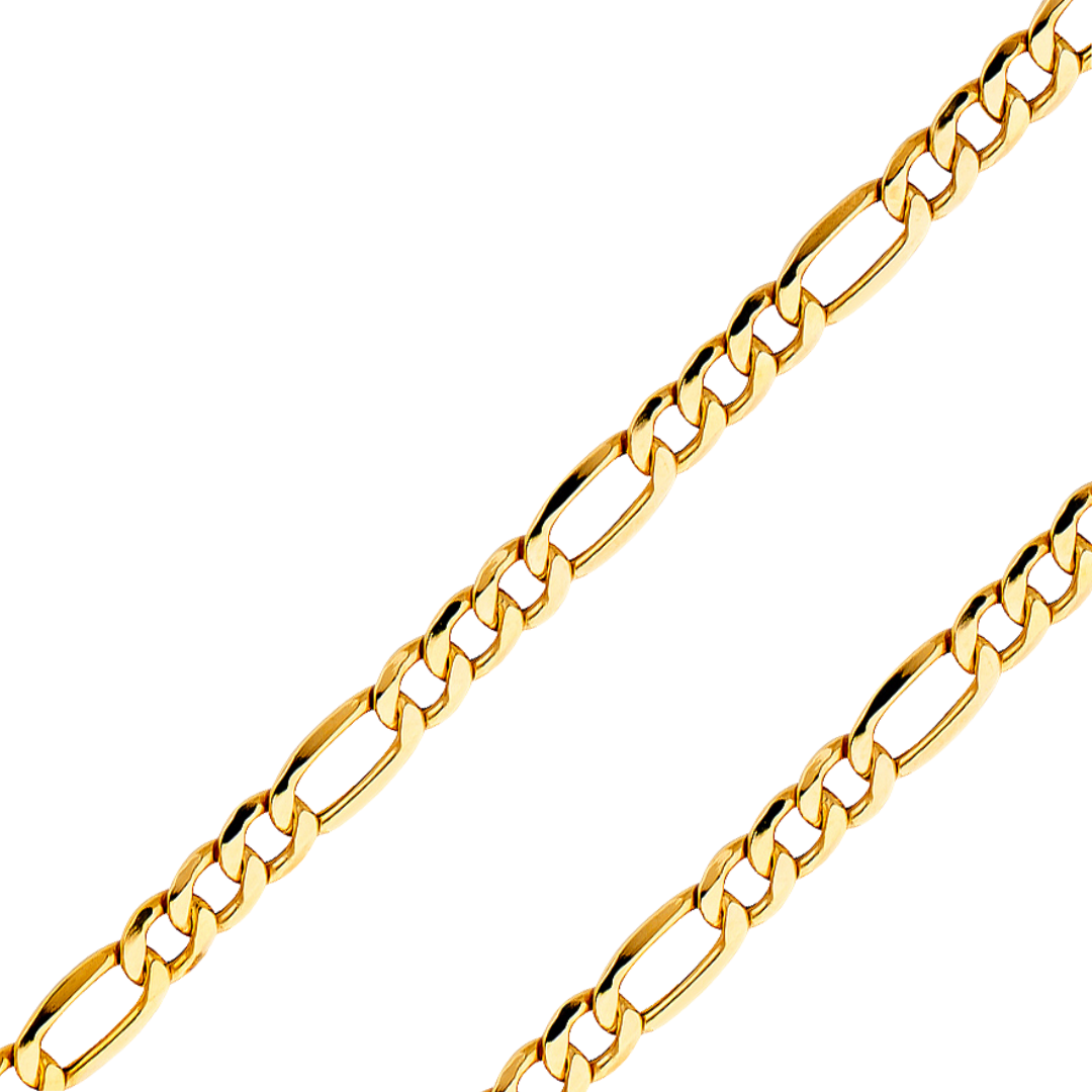 14K REAL Yellow Gold 2.10mm-8.40mm Hollow Chains Bevelled Figaro 3+1Diamond Cut Chain