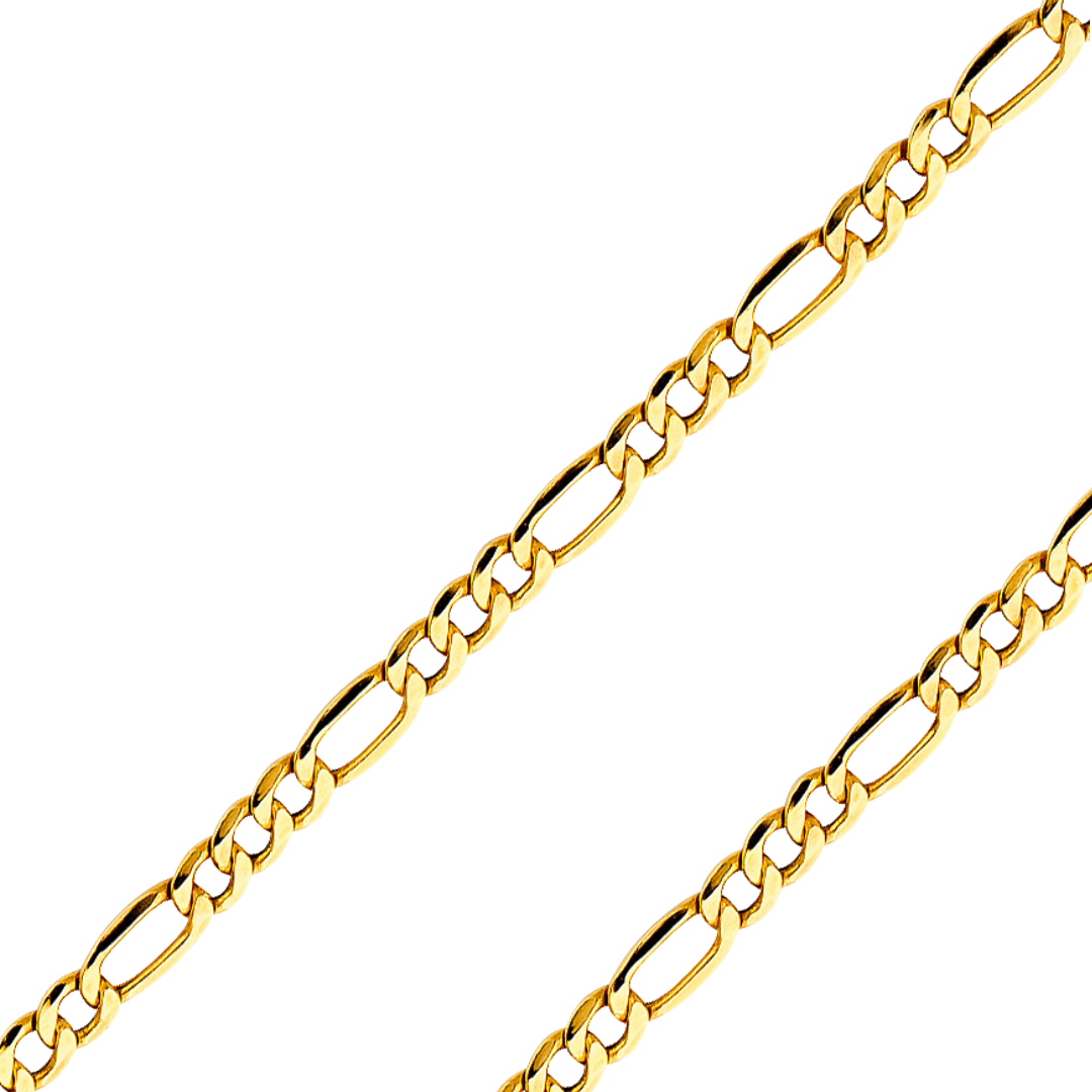 14K REAL Yellow Gold 2.10mm-8.40mm Hollow Chains Bevelled Figaro 3+1Diamond Cut Chain