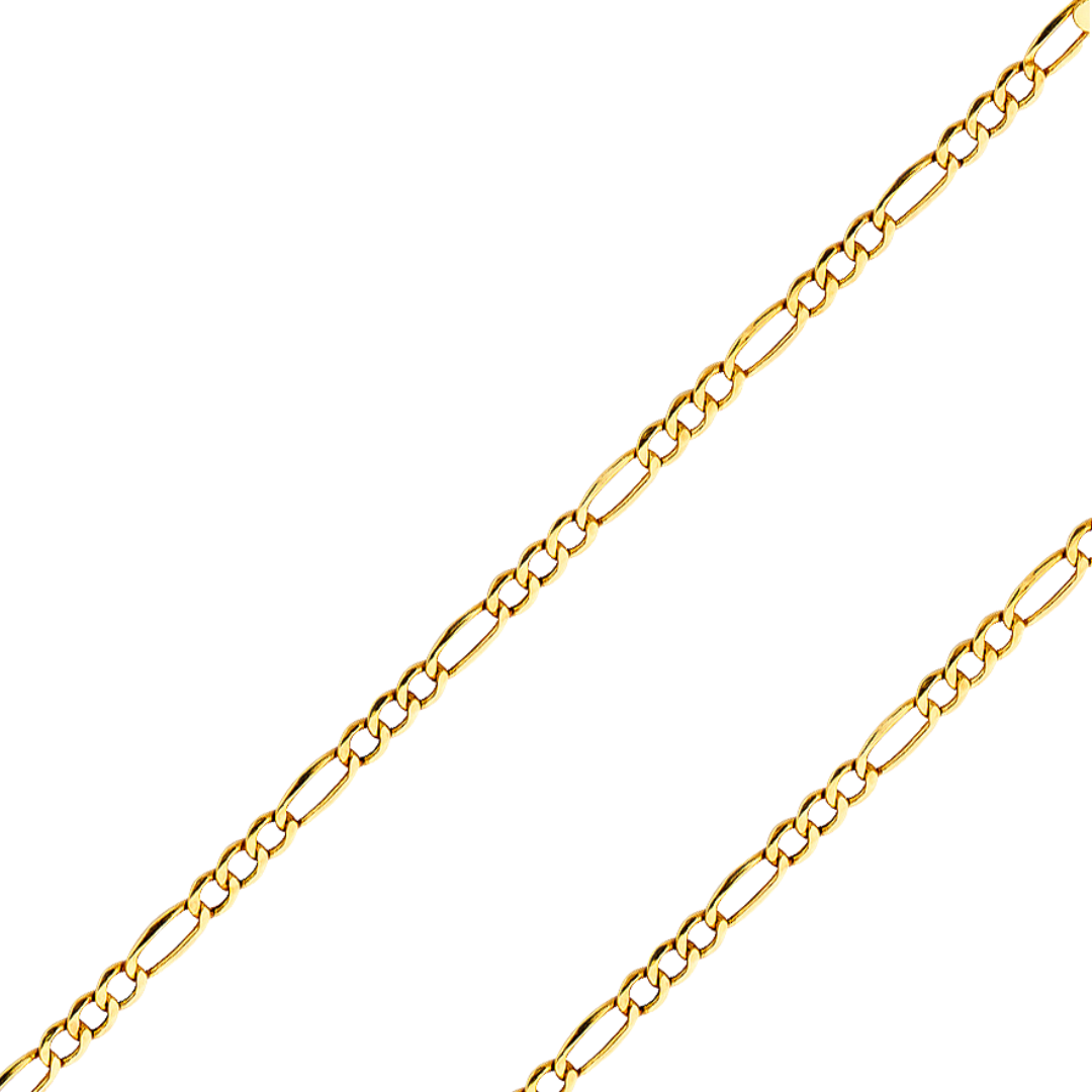 14K REAL Yellow Gold 2.10mm-8.40mm Hollow Chains Bevelled Figaro 3+1Diamond Cut Chain