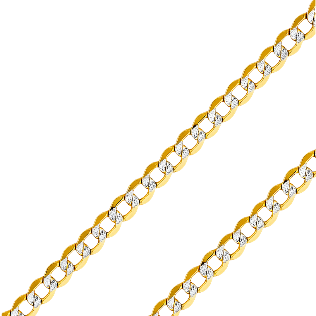 14K REAL Yellow White Pave Gold 2.00mm-10.90mm Hollow Bevelled Curb Diamond Cut Cuban Chain