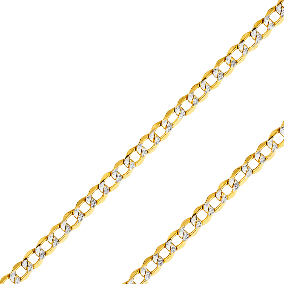 14K REAL Yellow White Pave Gold 2.00mm-10.90mm Hollow Bevelled Curb Diamond Cut Cuban Chain