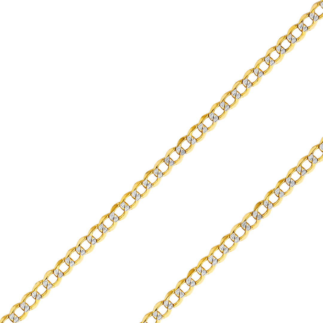 14K REAL Yellow White Pave Gold 2.00mm-10.90mm Hollow Bevelled Curb Diamond Cut Cuban Chain