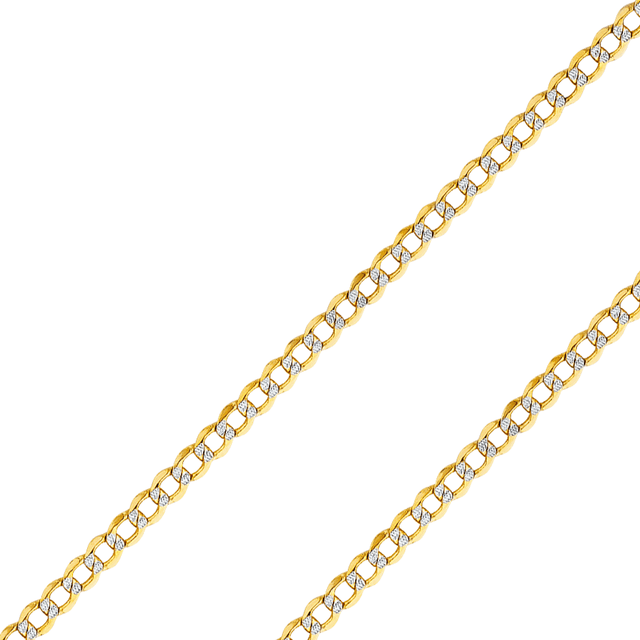 14K REAL Yellow White Pave Gold 2.00mm-10.90mm Hollow Bevelled Curb Diamond Cut Cuban Chain