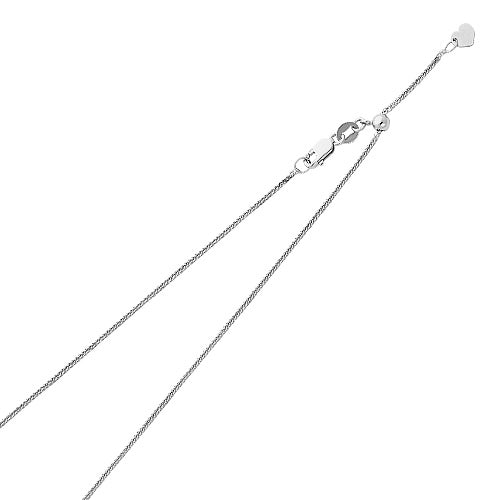 14K White Gold Solid Diamond-Cut 0.8 mm Square Wheat Adjustable Chain with Lobster Clasp