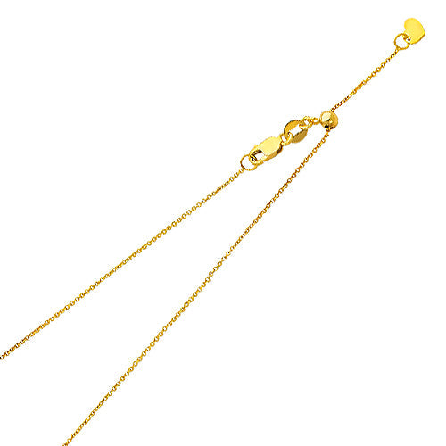 14K Yellow Gold Solid Diamond-Cut 0.9 mm Cable Adjustable Chain with Lobster Clasp