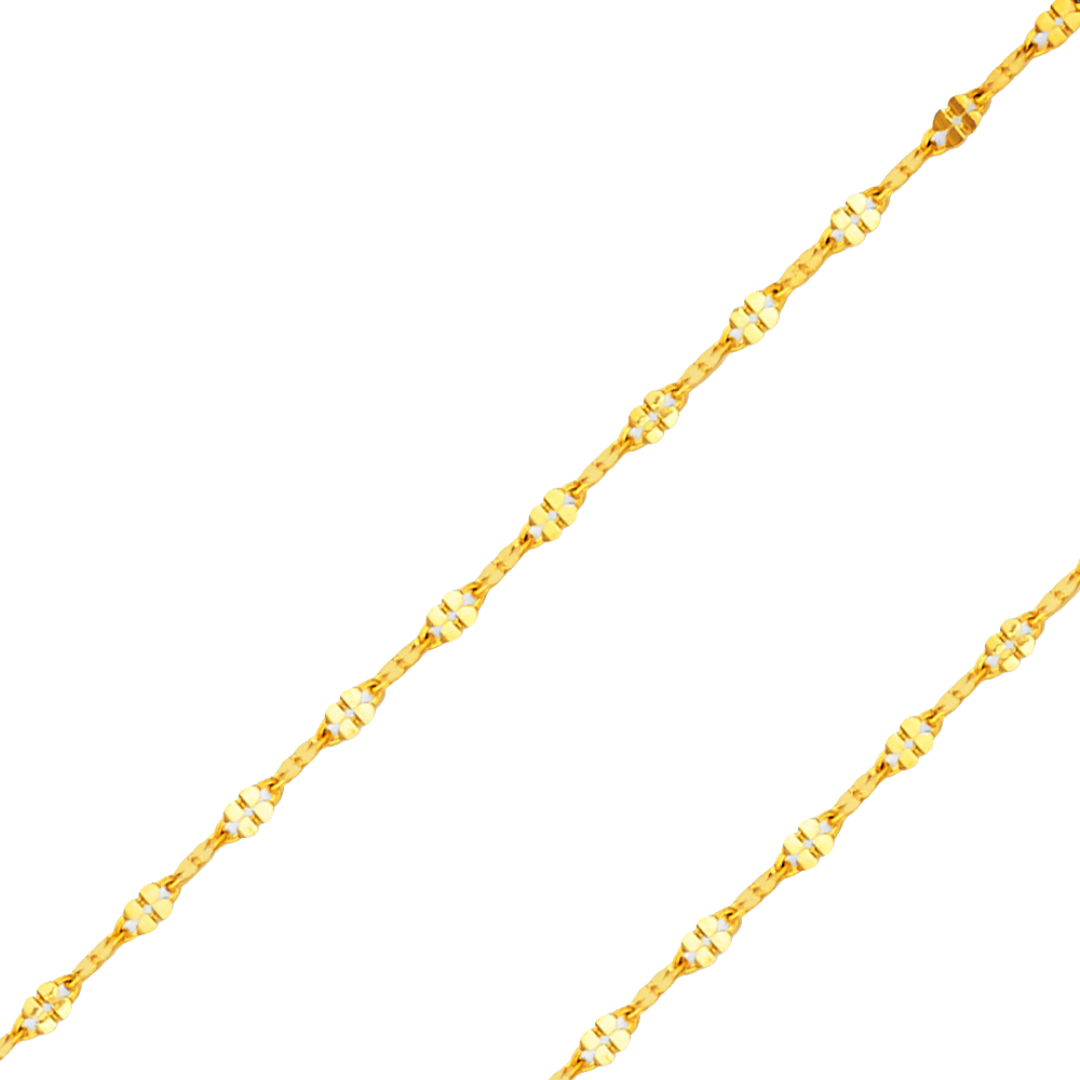 14K REAL Yellow White Tricolor Gold 1.5mm-2.0mm Stamped Mirror Diamond Cut Pendant Chain