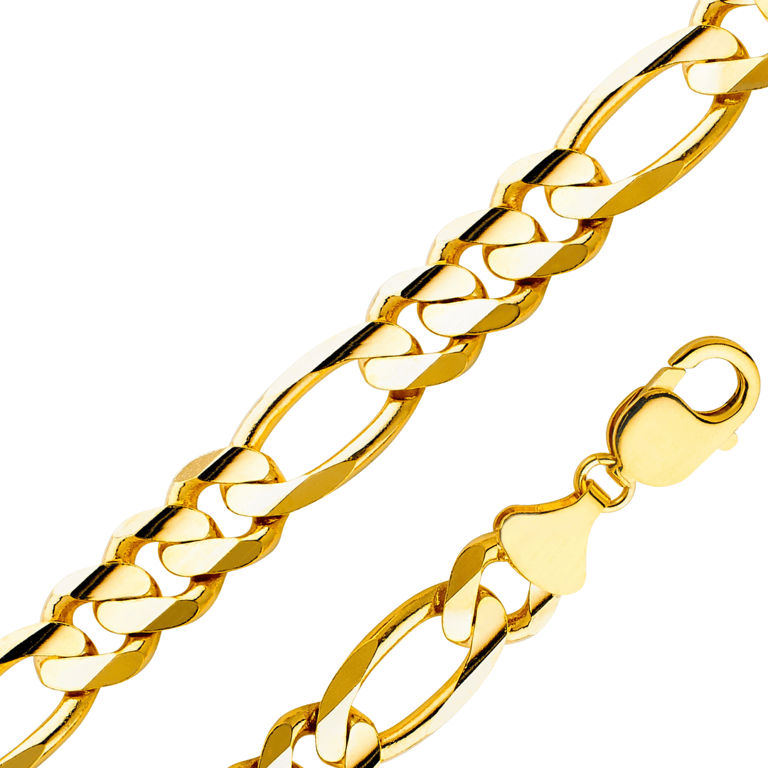 14K Real Solid Yellow Gold 2.70mm-11.30mm Figaro 3+1 Concave Regular Chain