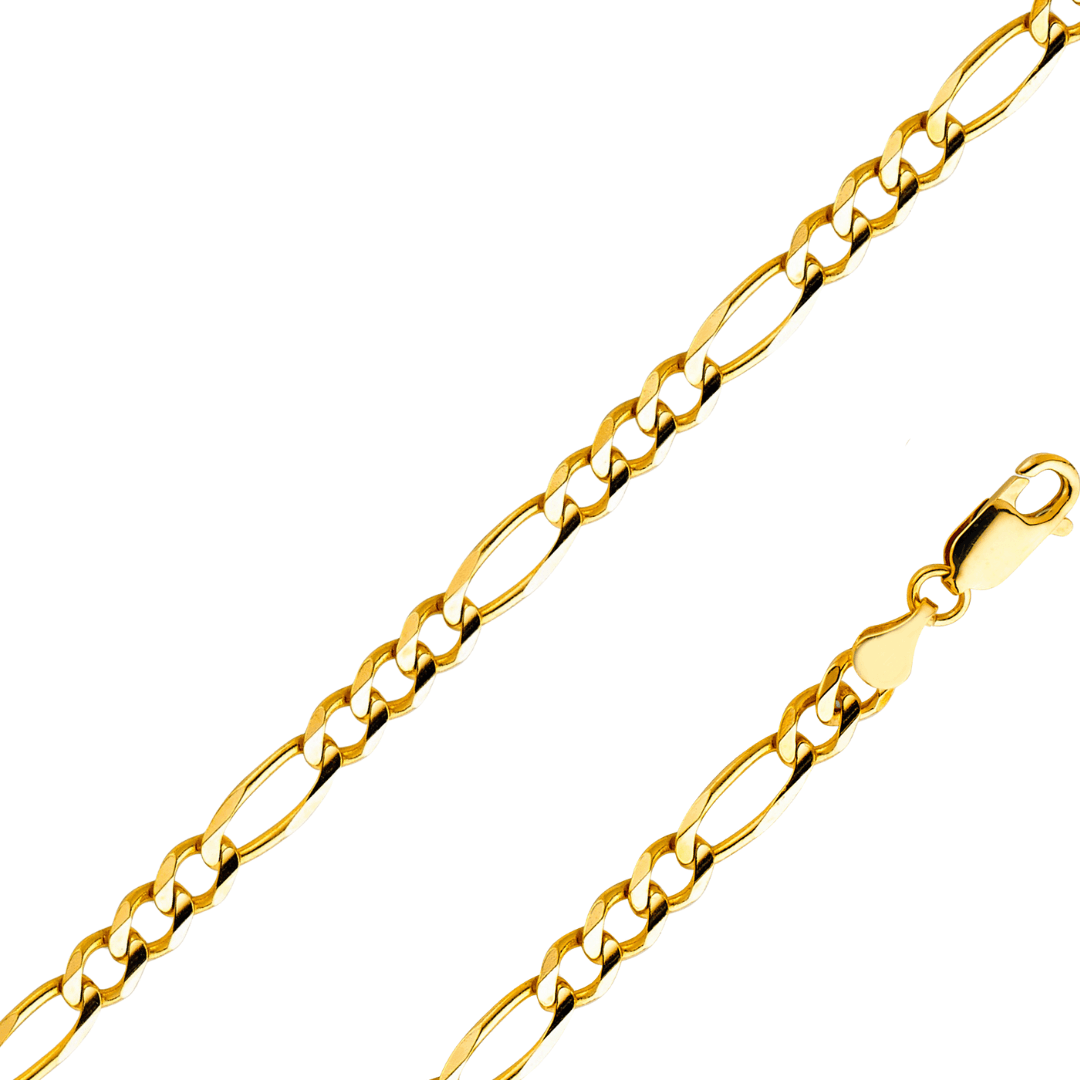 14K Real Solid Yellow Gold 2.70mm-11.30mm Figaro 3+1 Concave Regular Chain