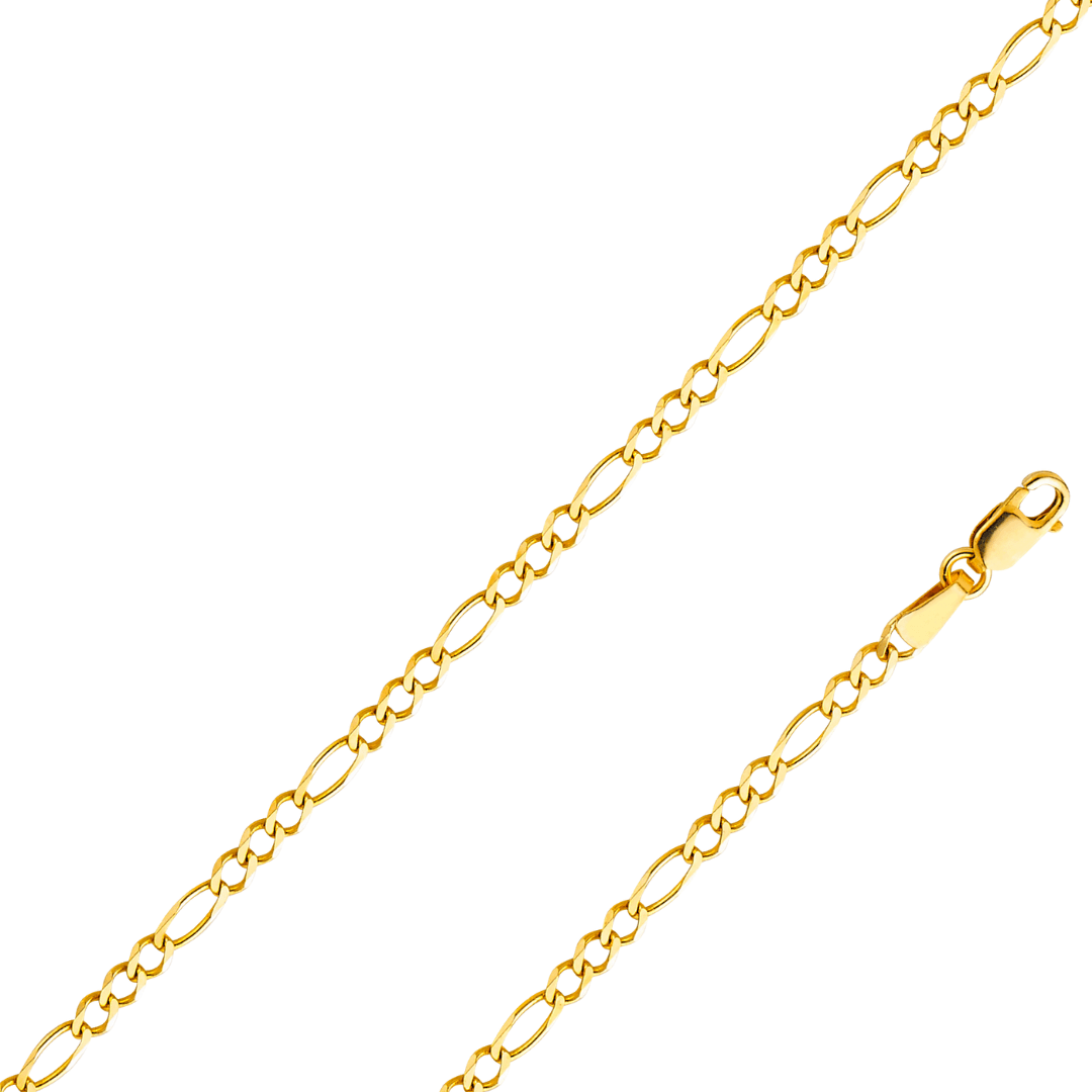 14K Real Solid Yellow Gold 2.70mm-11.30mm Figaro 3+1 Concave Regular Chain