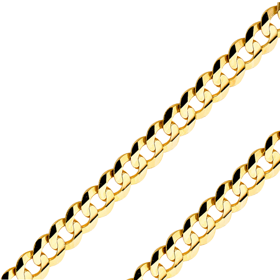 14K Real Solid Yellow Gold 2.20mm-14.00mm Curb Concave Regular Cuban Chain