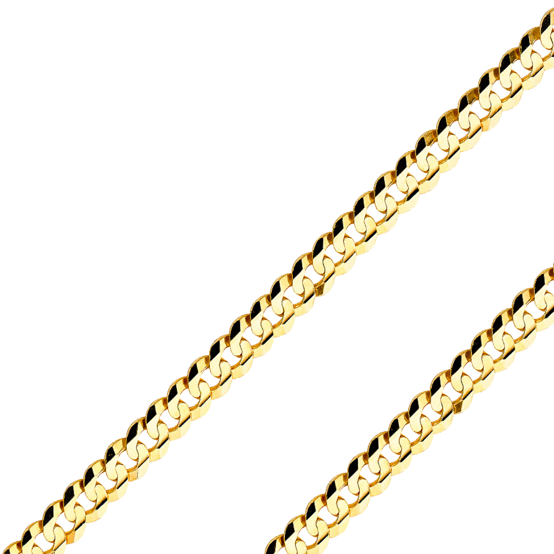 14K Real Solid Yellow Gold 2.20mm-14.00mm Curb Concave Regular Cuban Chain