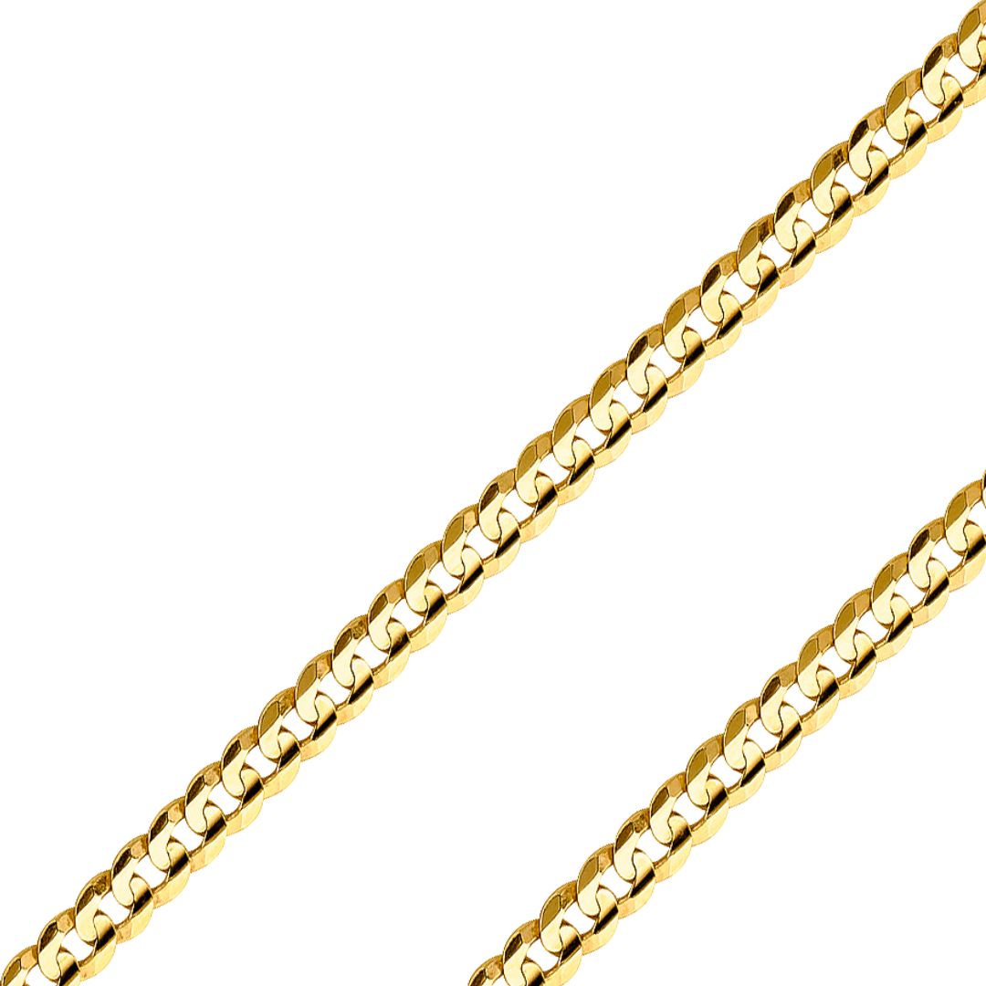 14K Real Solid Yellow Gold 2.20mm-14.00mm Curb Concave Regular Cuban Chain