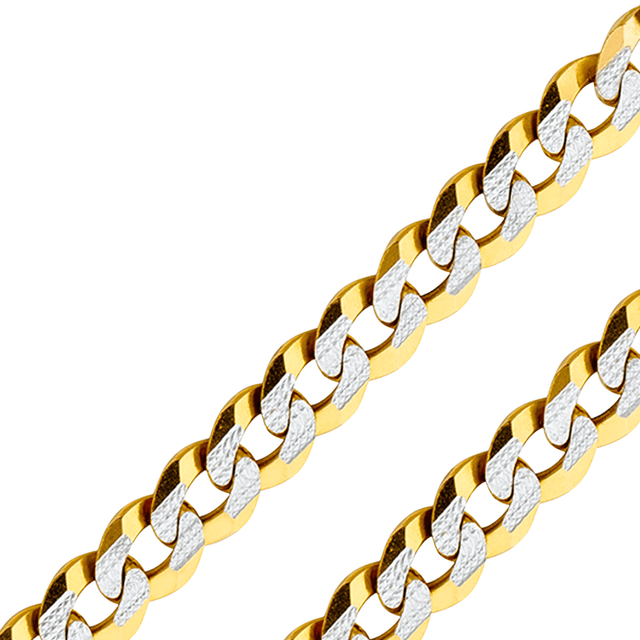 14K Real Solid Yellow Gold 2.20mm-14.00mm Curb Concave White Pave Regular Cuban Chain