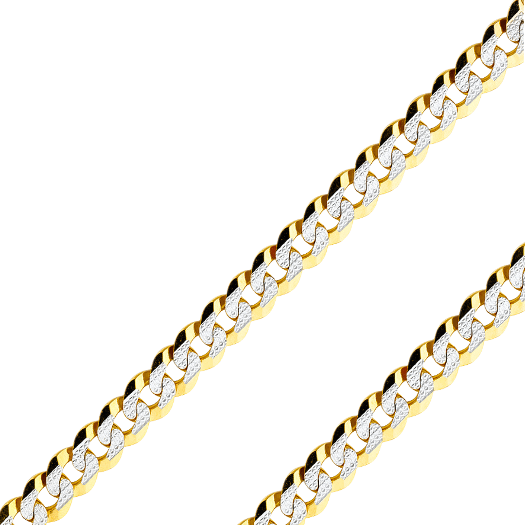 14K Real Solid Yellow Gold 2.20mm-14.00mm Curb Concave White Pave Regular Cuban Chain