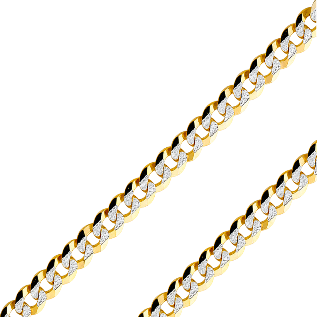 14K Real Solid Yellow Gold 2.20mm-14.00mm Curb Concave White Pave Regular Cuban Chain