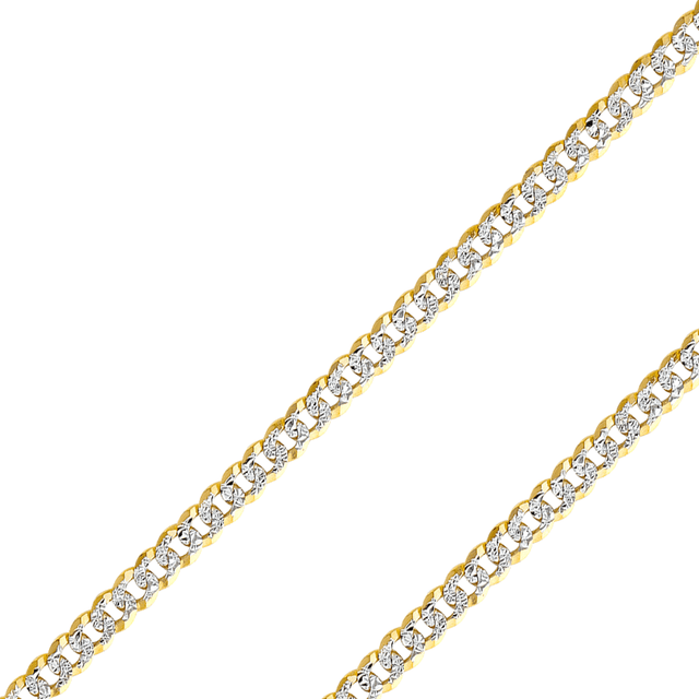 14K Real Solid Yellow Gold 2.20mm-14.00mm Curb Concave White Pave Regular Cuban Chain