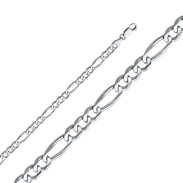 14K White Gold Solid 6.0 mm Concave Figaro 3+1 Bracelet