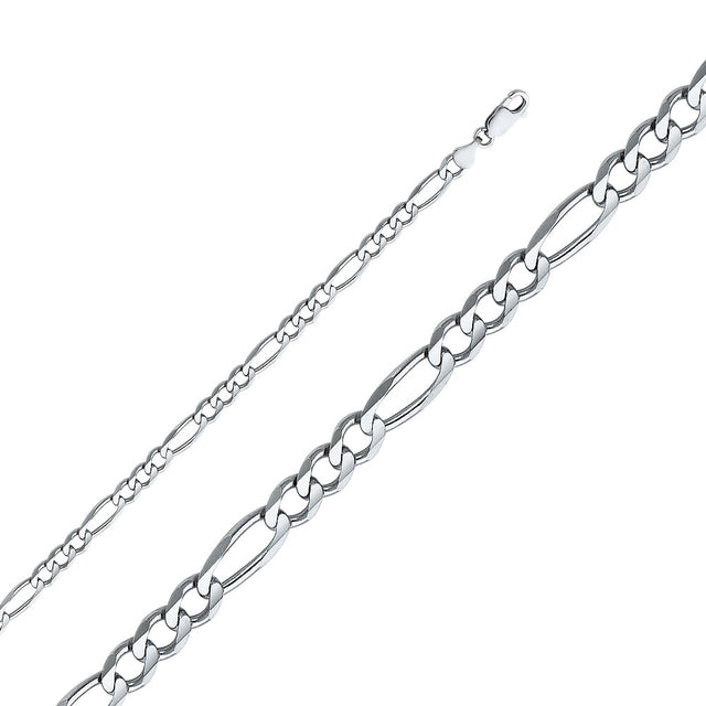 14K White Gold Solid 4.7 mm Concave Figaro 3+1 Bracelet