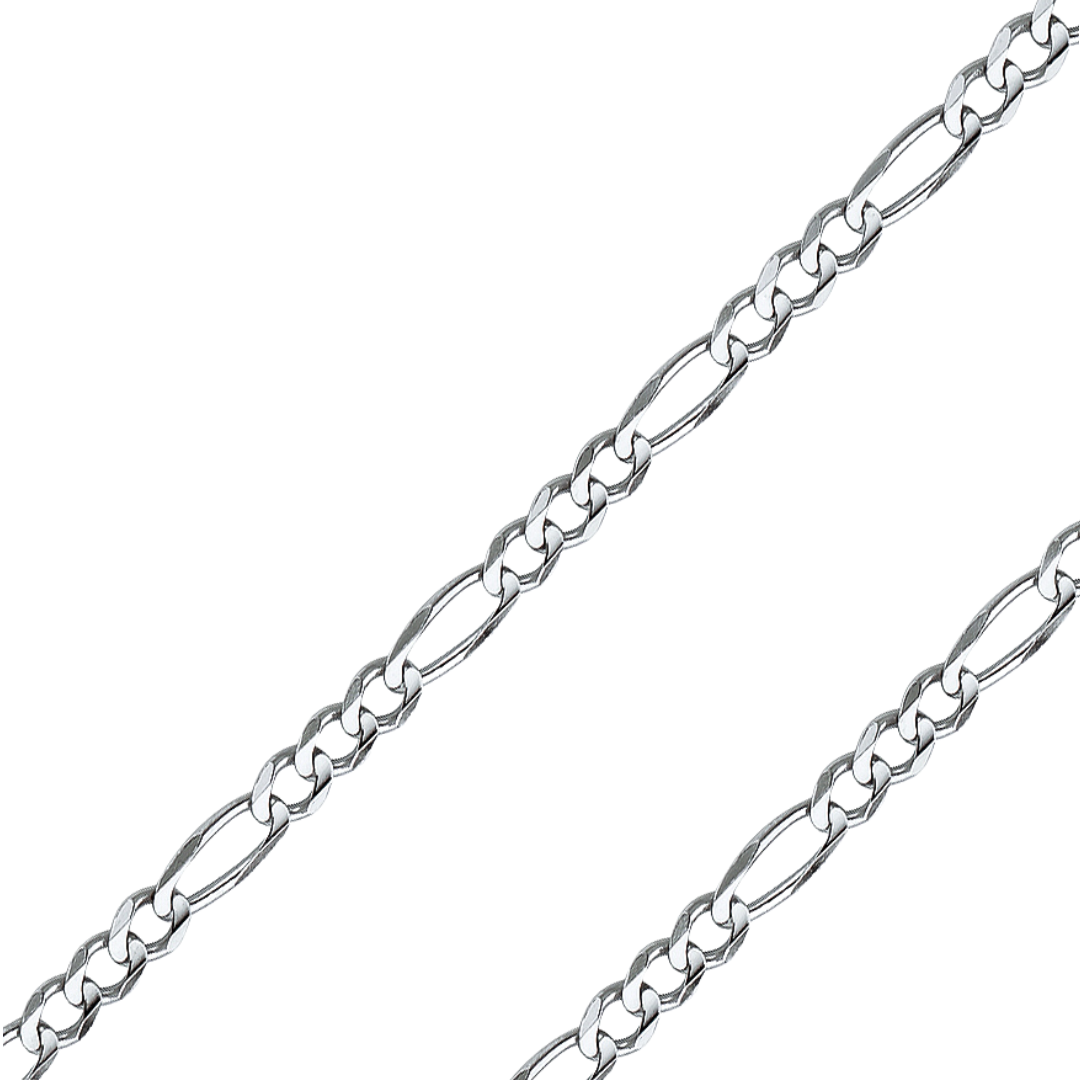 14K REAL White Gold 2.70mm-6.00mm Figaro 3+1 Concave Regular Diamond Cut Chain