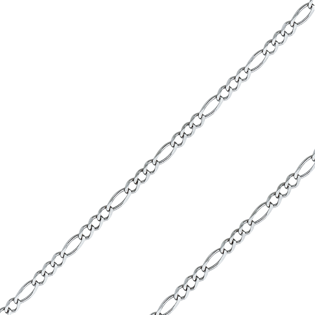 14K REAL White Gold 2.70mm-6.00mm Figaro 3+1 Concave Regular Diamond Cut Chain