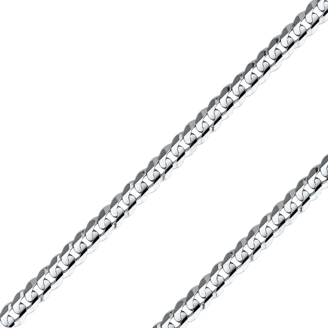 14K REAL White Gold 2.70mm-6.90mm Curb Cuban Concave Regular Diamond Cut Chain