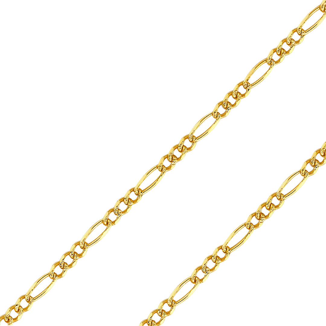 14K REAL Yellow Gold 2.70mm-4.70mm Figaro 3+1 Regular Diamond Cut Chain