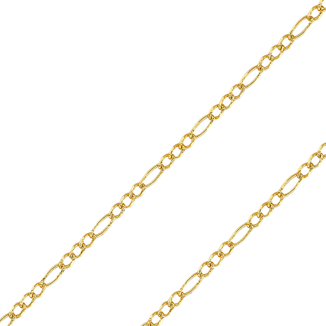 14K REAL Yellow Gold 2.70mm-4.70mm Figaro 3+1 Regular Diamond Cut Chain