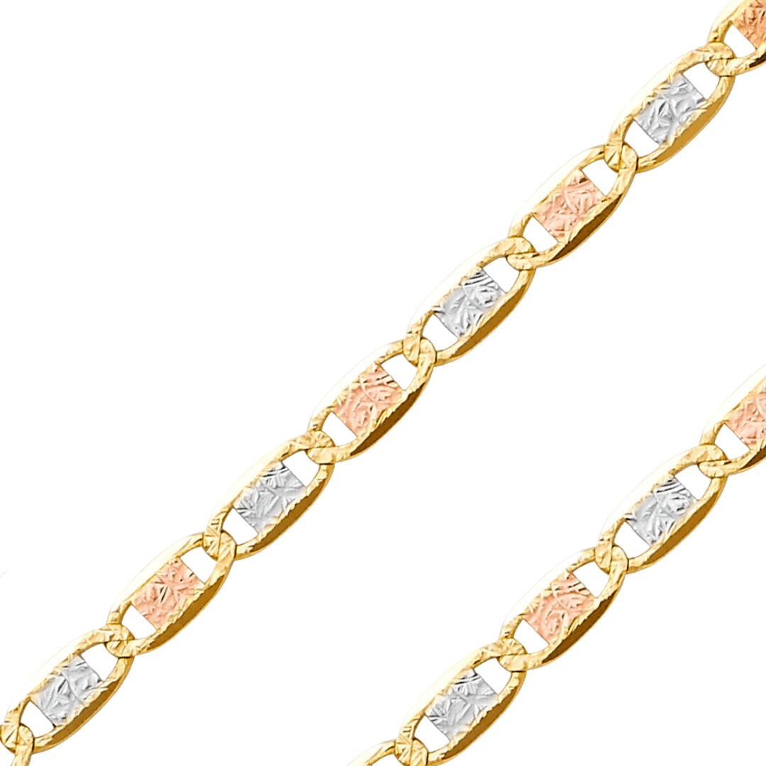 14K REAL Tricolor Gold 2.10mm-4.20mm Diamond Cut Valentino Chain